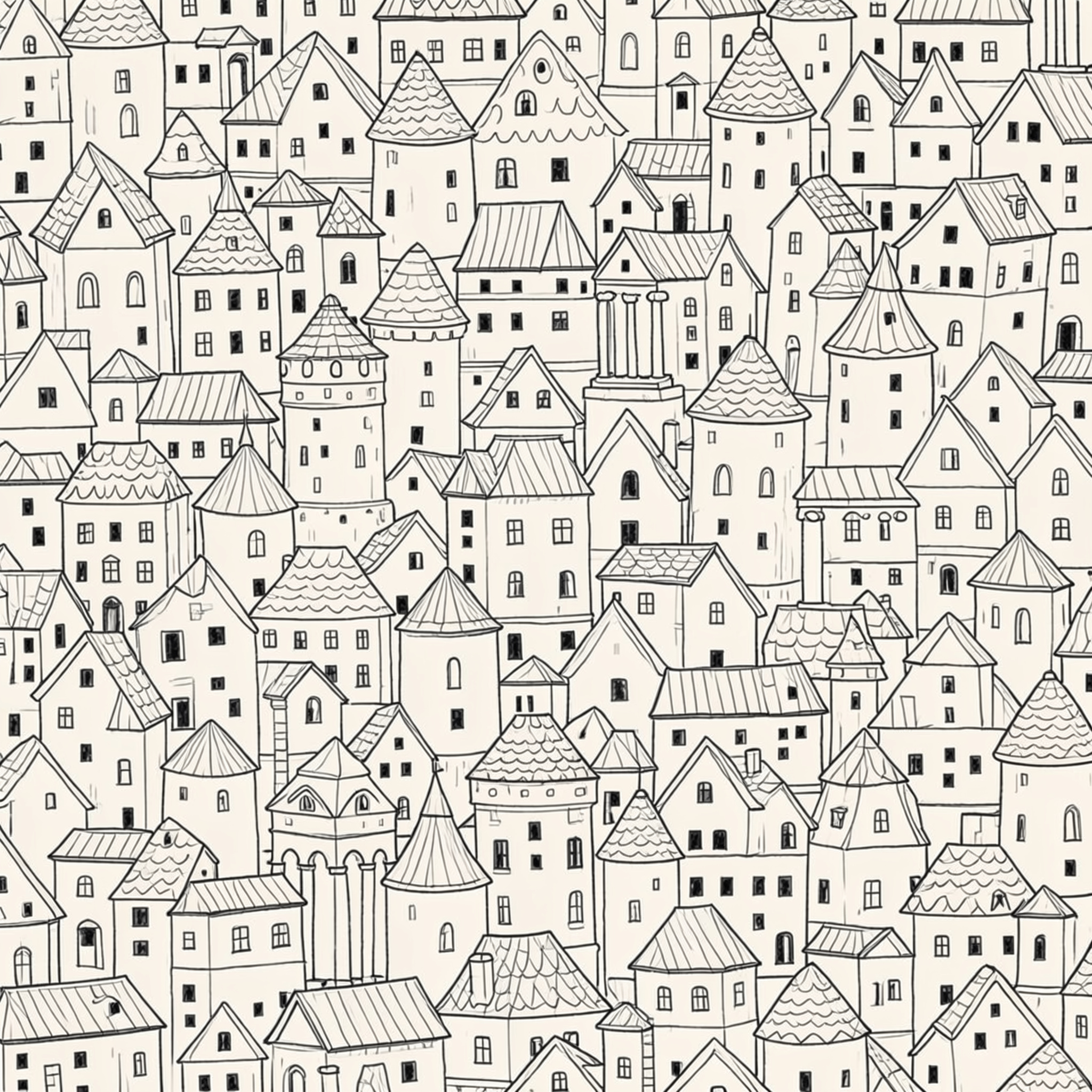 Cityscape Wall Mural Wallpaper – Hand-Drawn Urban Design